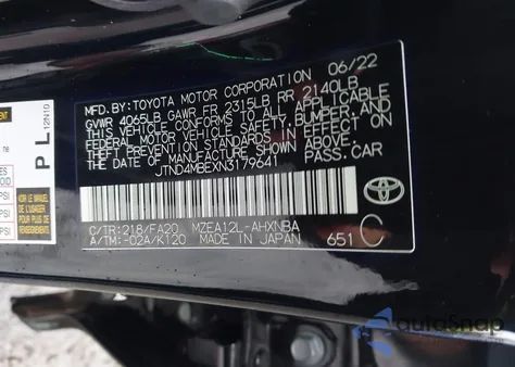 2022 Toyota Corolla Se из США, поврежденный, VIN JTND4MBEXN3179641